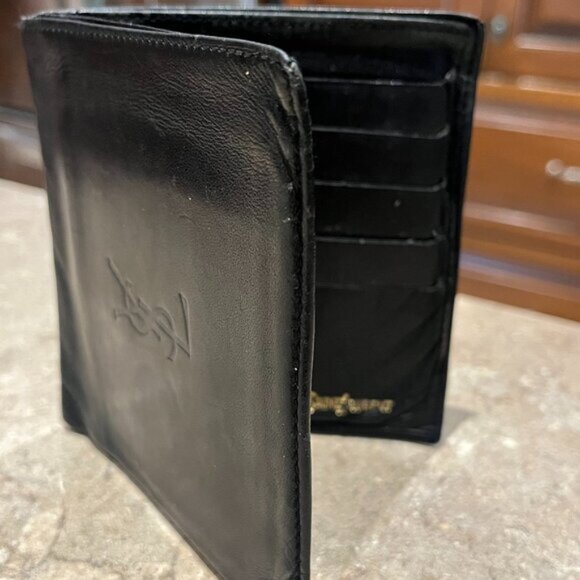 YSL YVES SAINT-LAURENT Logo Bifold Black Leather Wallet Gucci Hermes Tom Ford - Picture 3 of 10